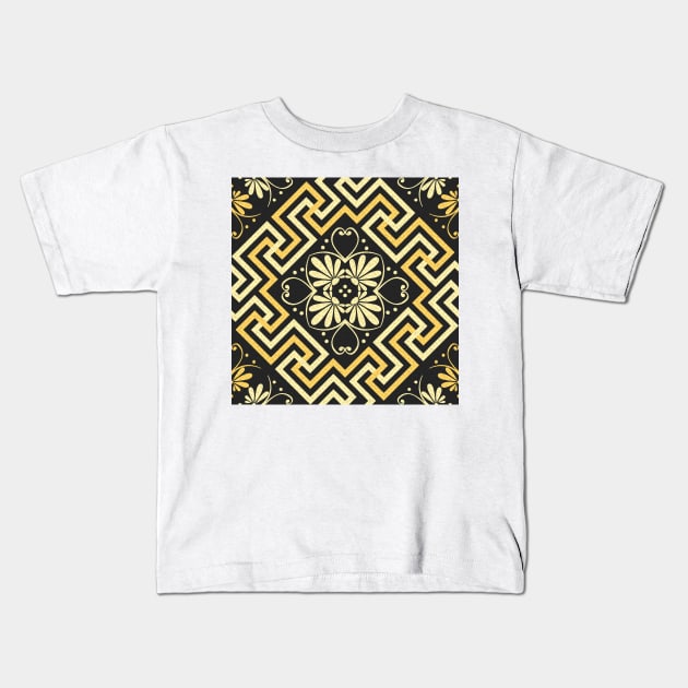 Seamless gold Greek ornament Meander Kids T-Shirt by kavalenkava